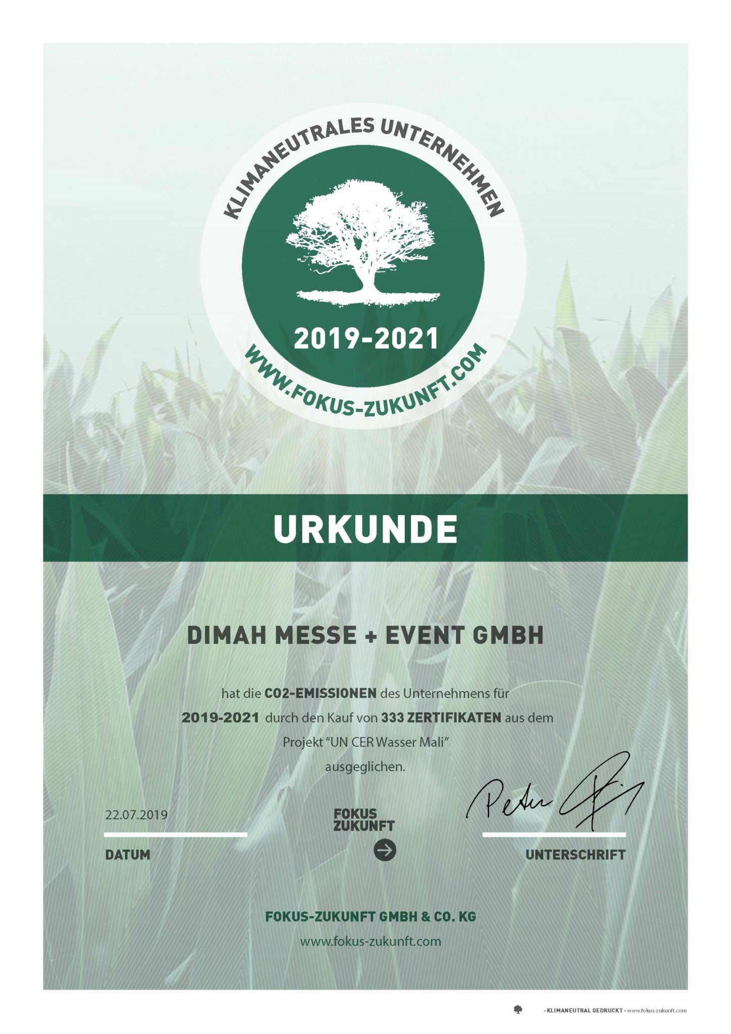 DIMAH Messe und Event GmbH Urkunde